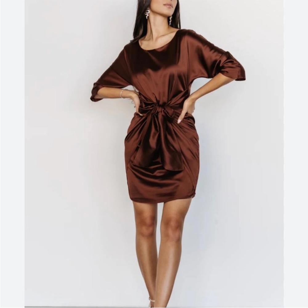 Elegant Brown Satin Dress